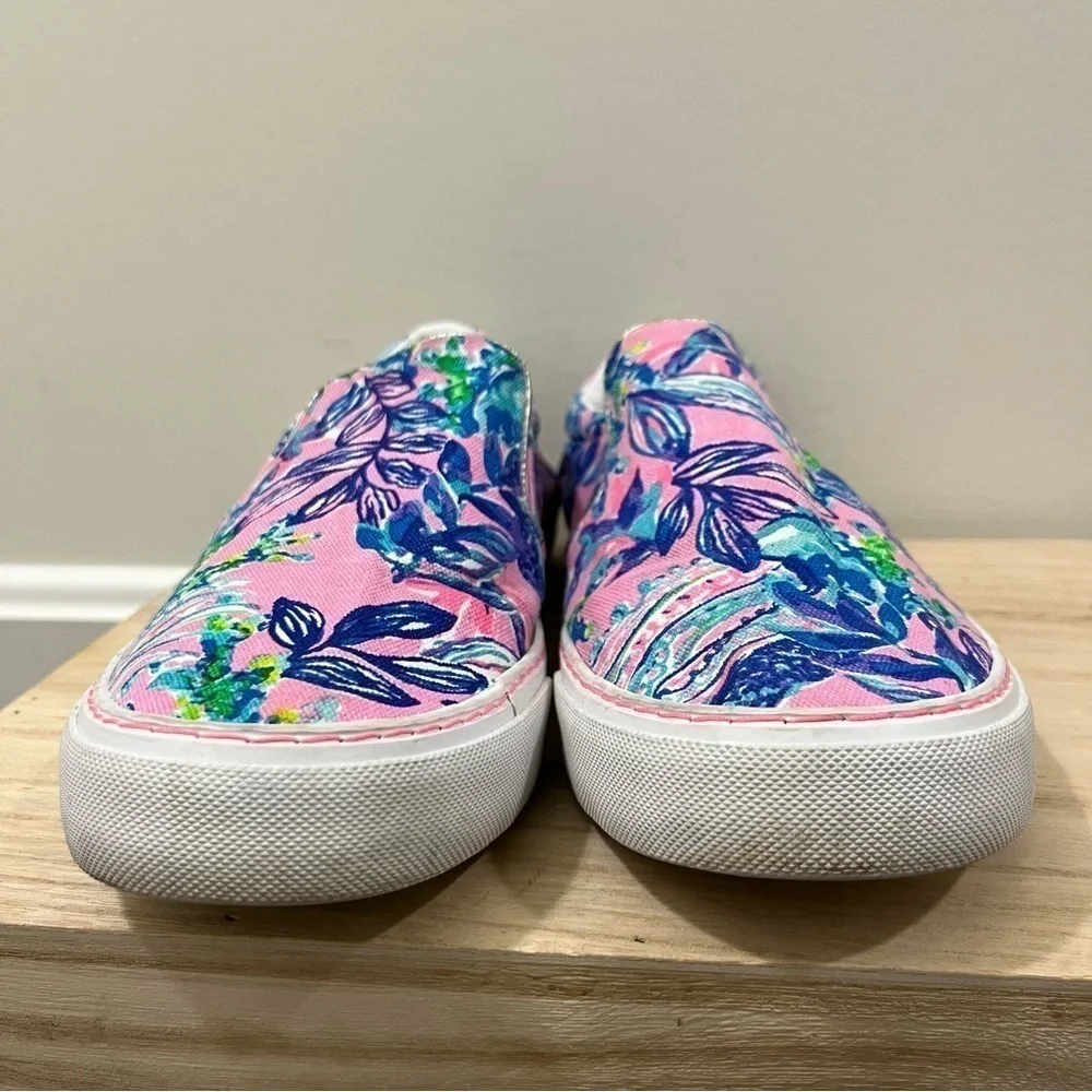 Lilly Pulitzer Julie‎ Pink & Blue Preppy Floral Slip On Canvas Sneakers 9